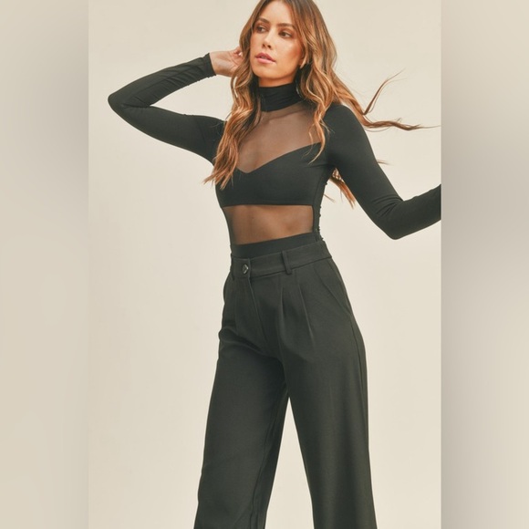 mable Tops - 159. Last 2! Mable COST 🛑Mesh Bodysuit Black Mock Neck With Back zipper
